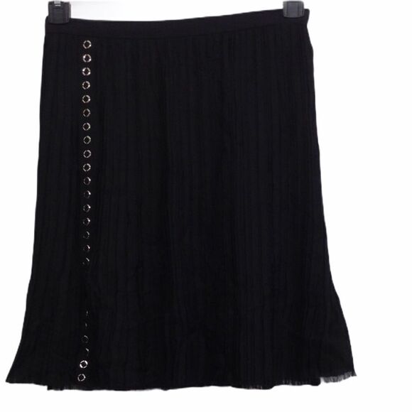 J. Mendel Paris Black Mini Skirt 100% Silk Pleated Fringe Hem Skirt Size Small - Picture 7 of 8
